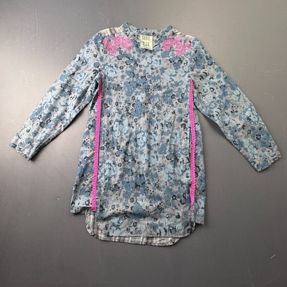 Haute Hits Girls Size 14 Blue Floral Lace Tunic Dress High Low Boho Long Sleeve